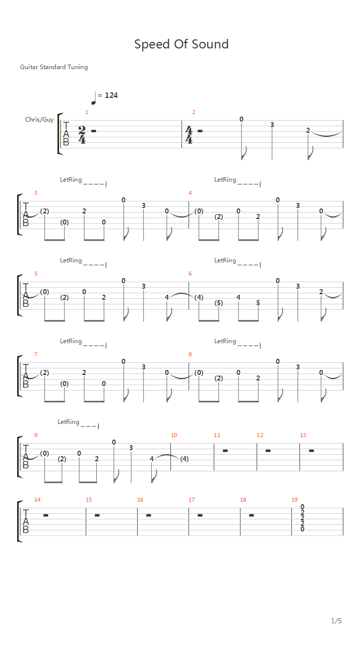 Speed Of Sound吉他谱