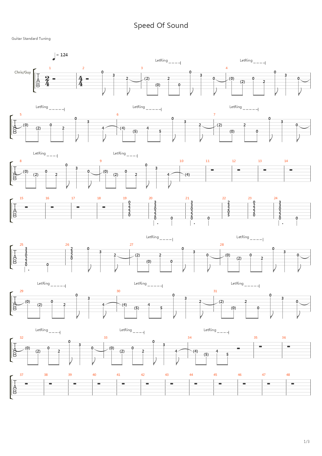 Speed Of Sound吉他谱