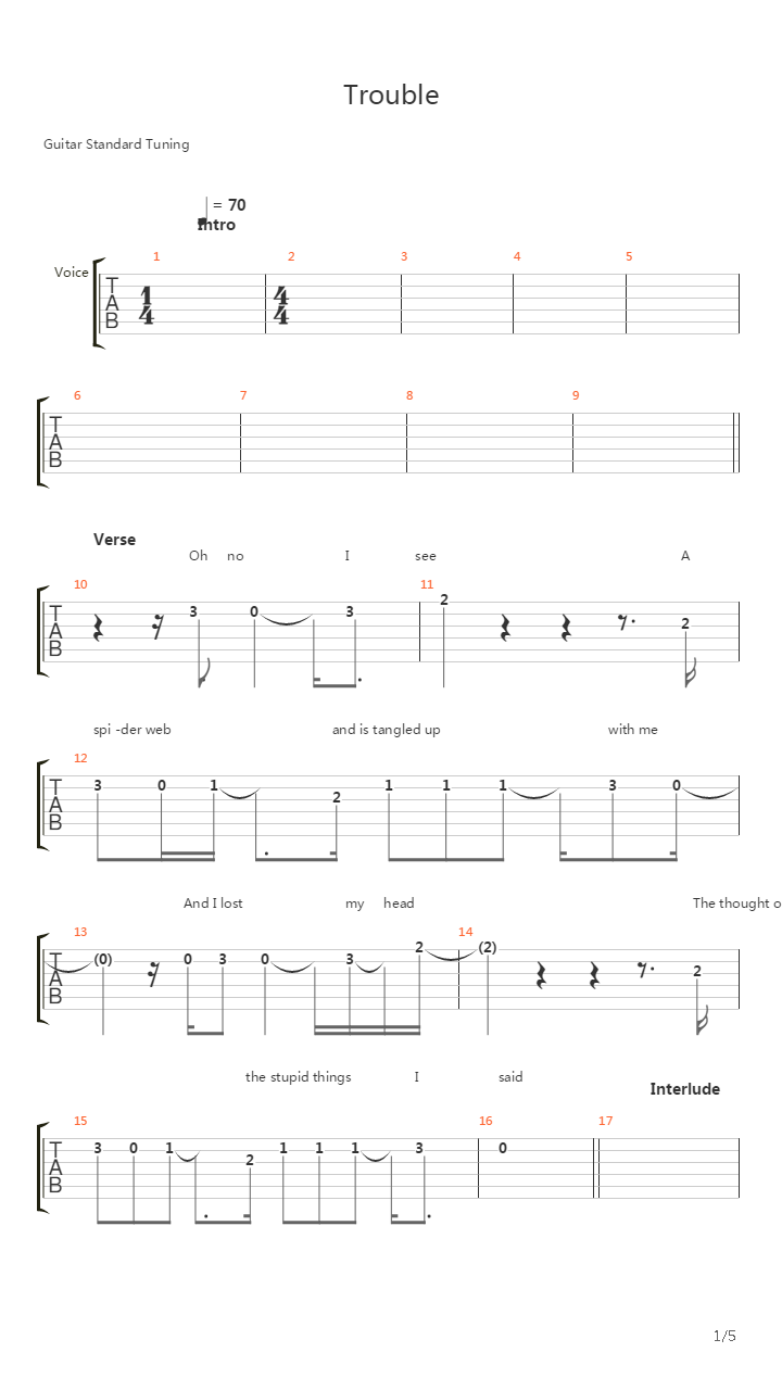 Trouble吉他谱