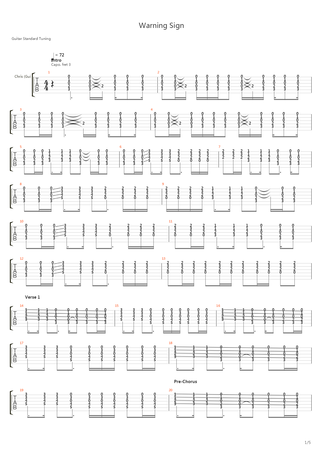 Warning Sign吉他谱