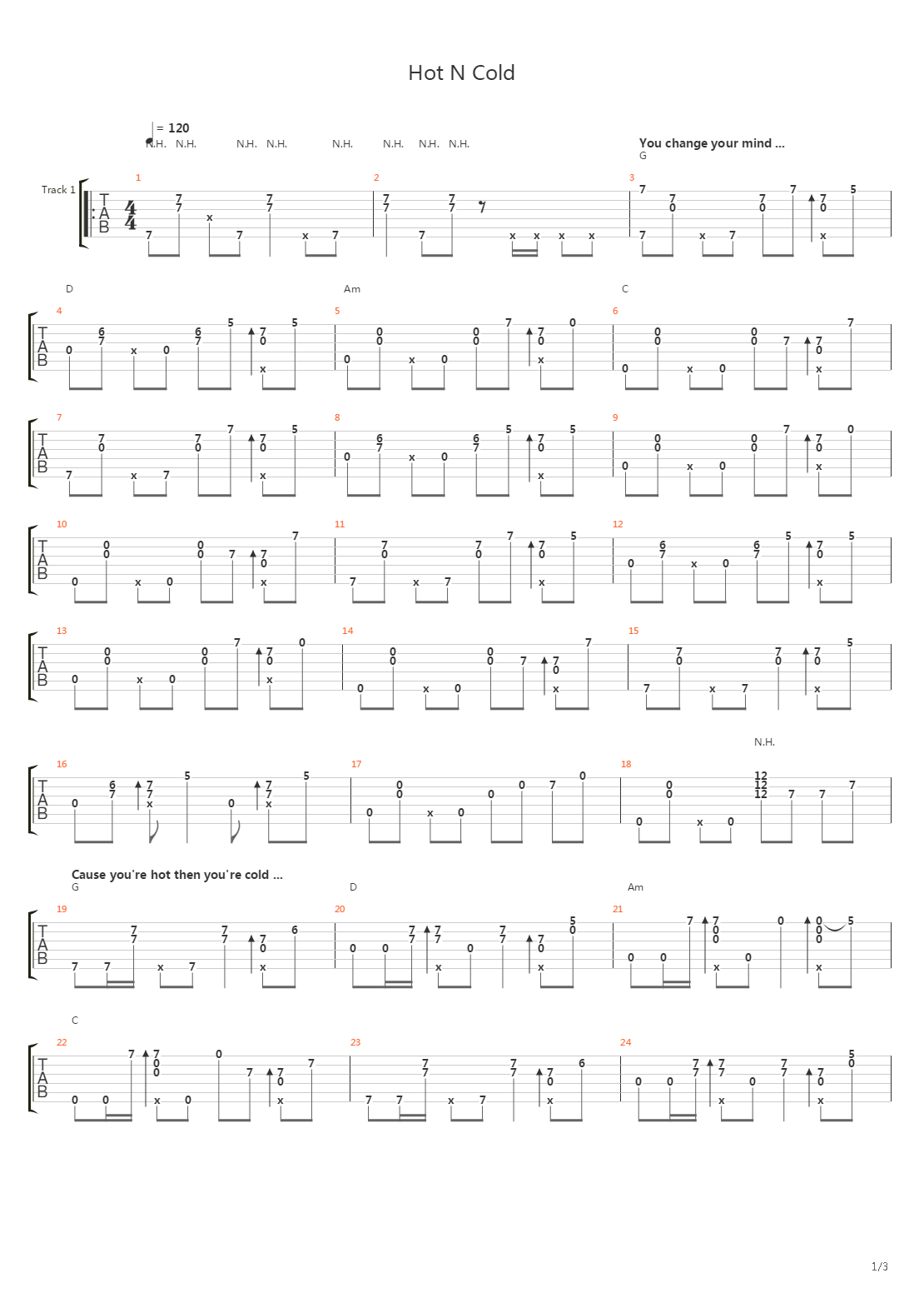 Hot N Cold吉他谱