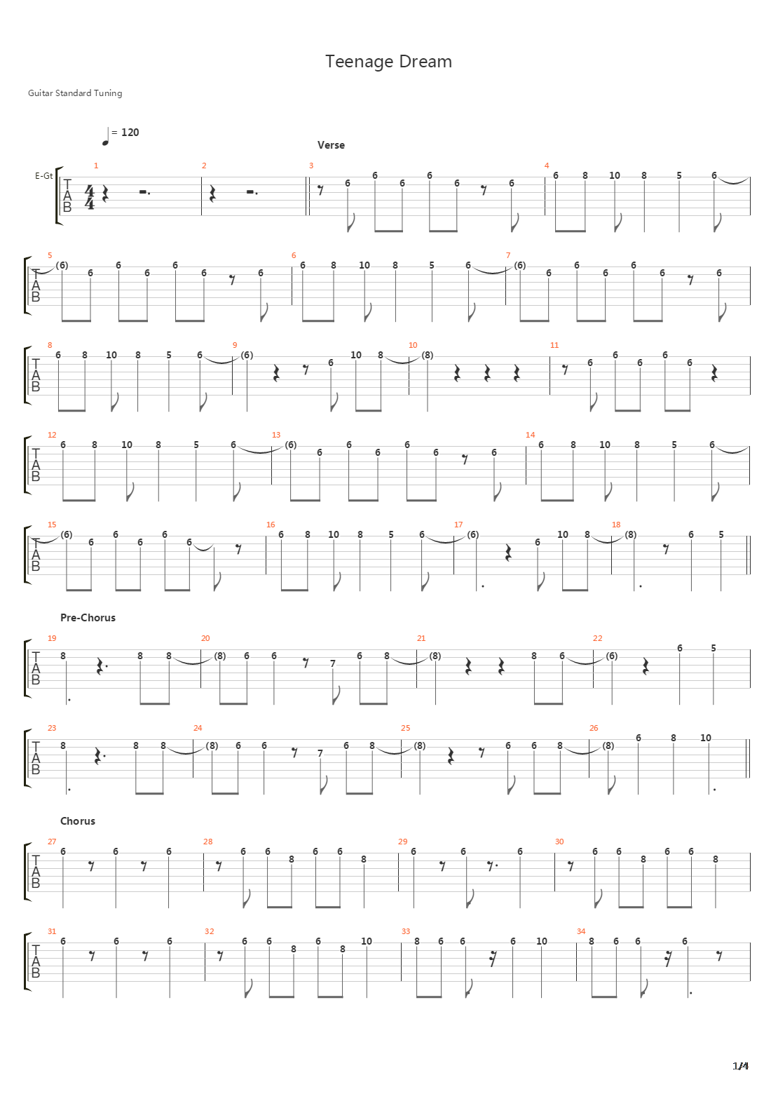 Teenage Dream吉他谱