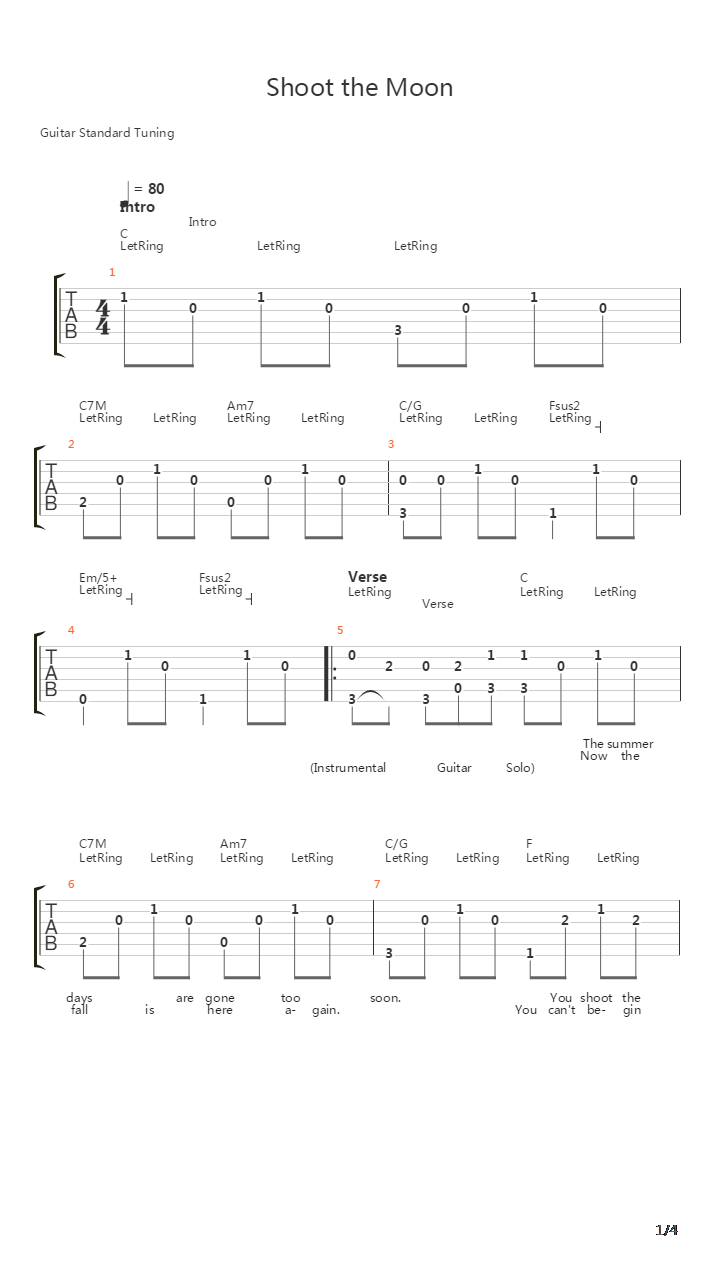 Shoot The Moon吉他谱