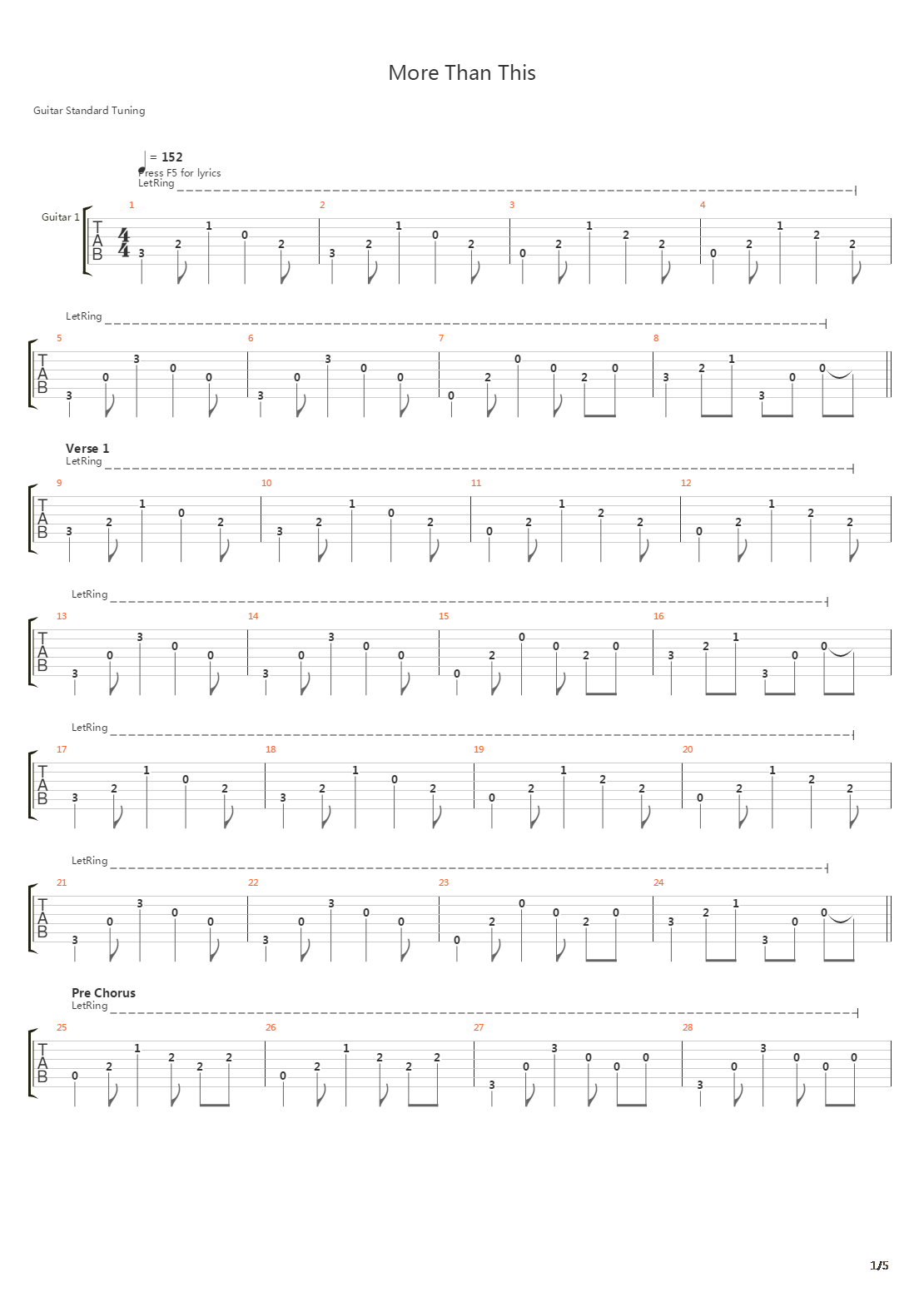 More Than This吉他谱