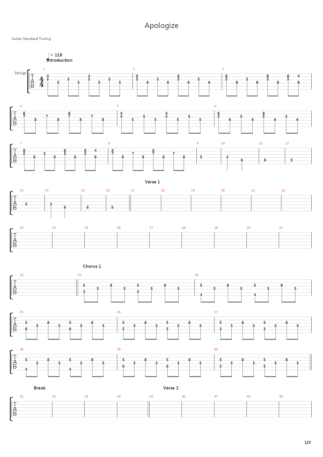 Apologize吉他谱