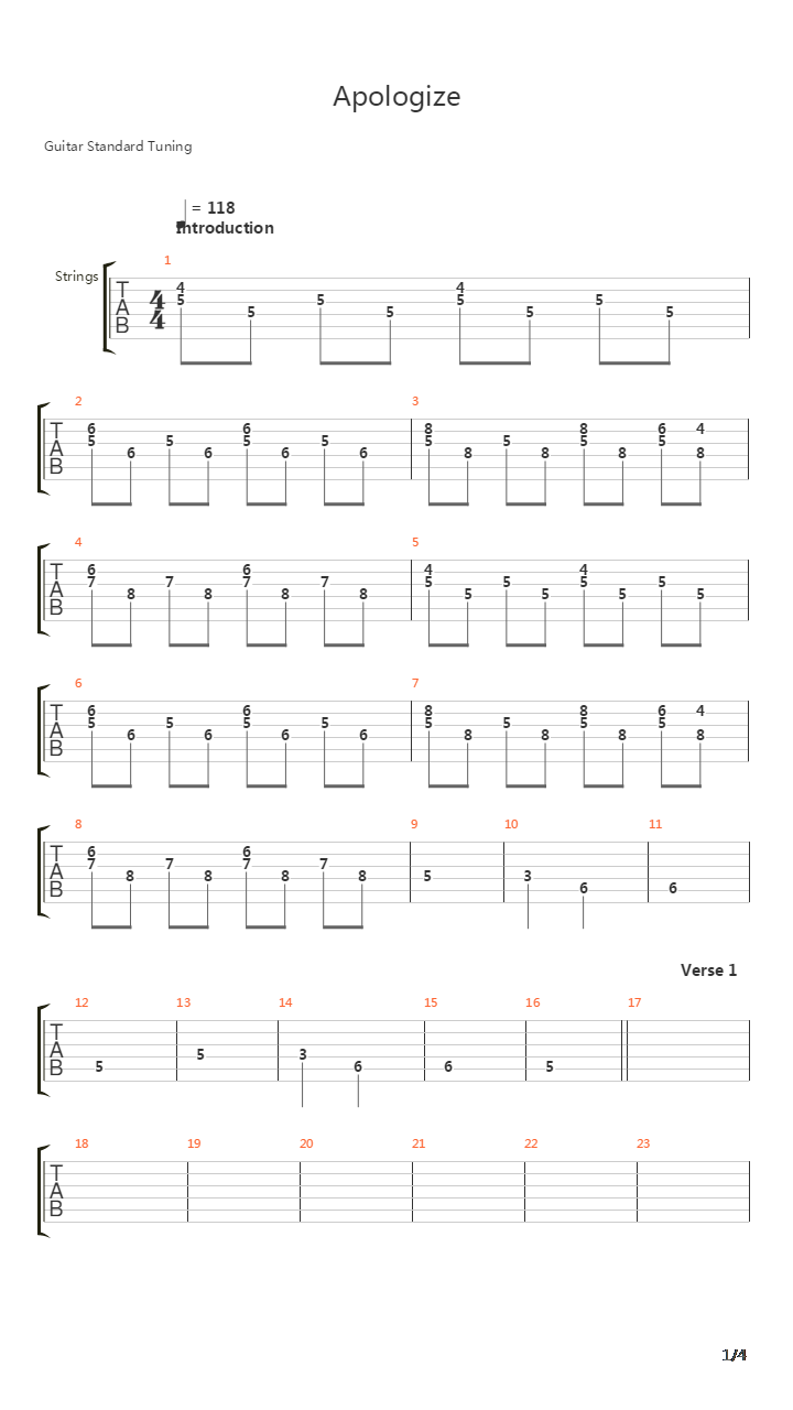 Apologize吉他谱