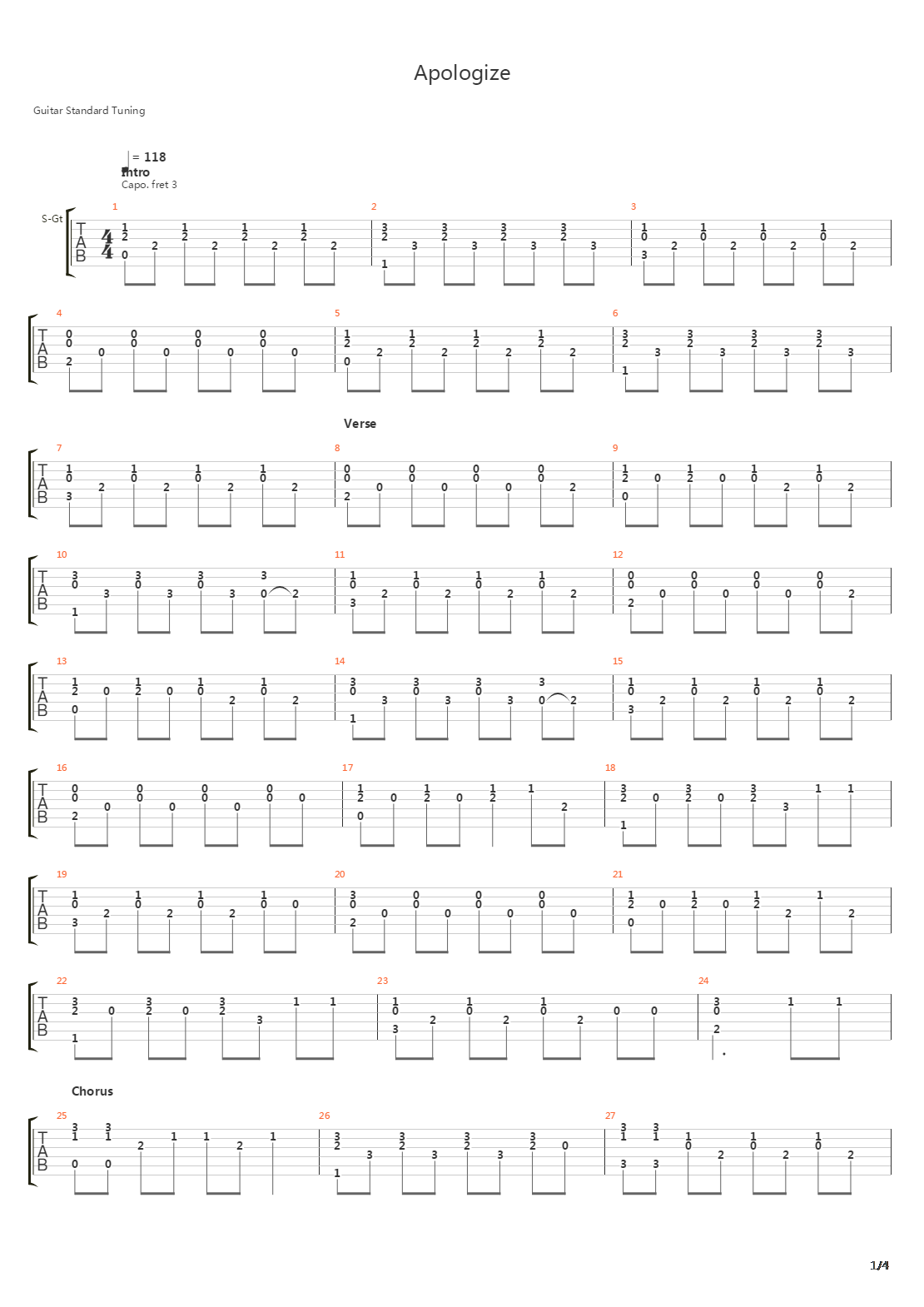 Apologize吉他谱