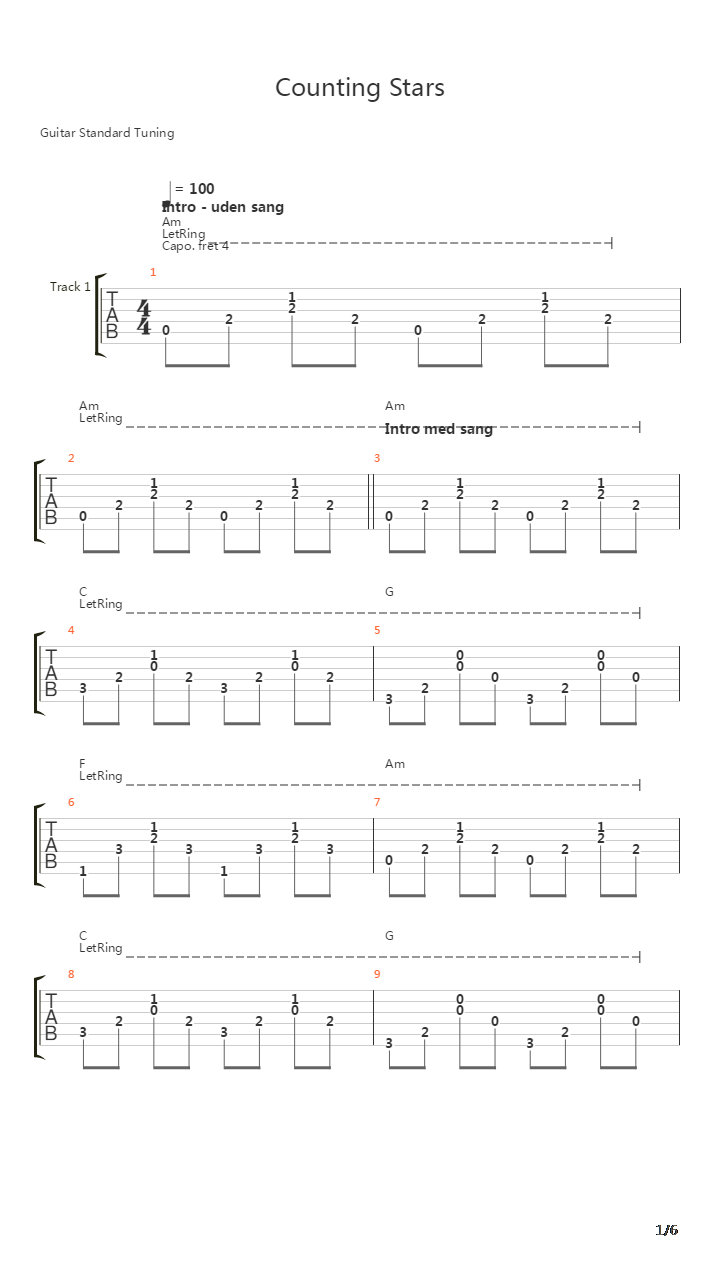 Counting Stars吉他谱