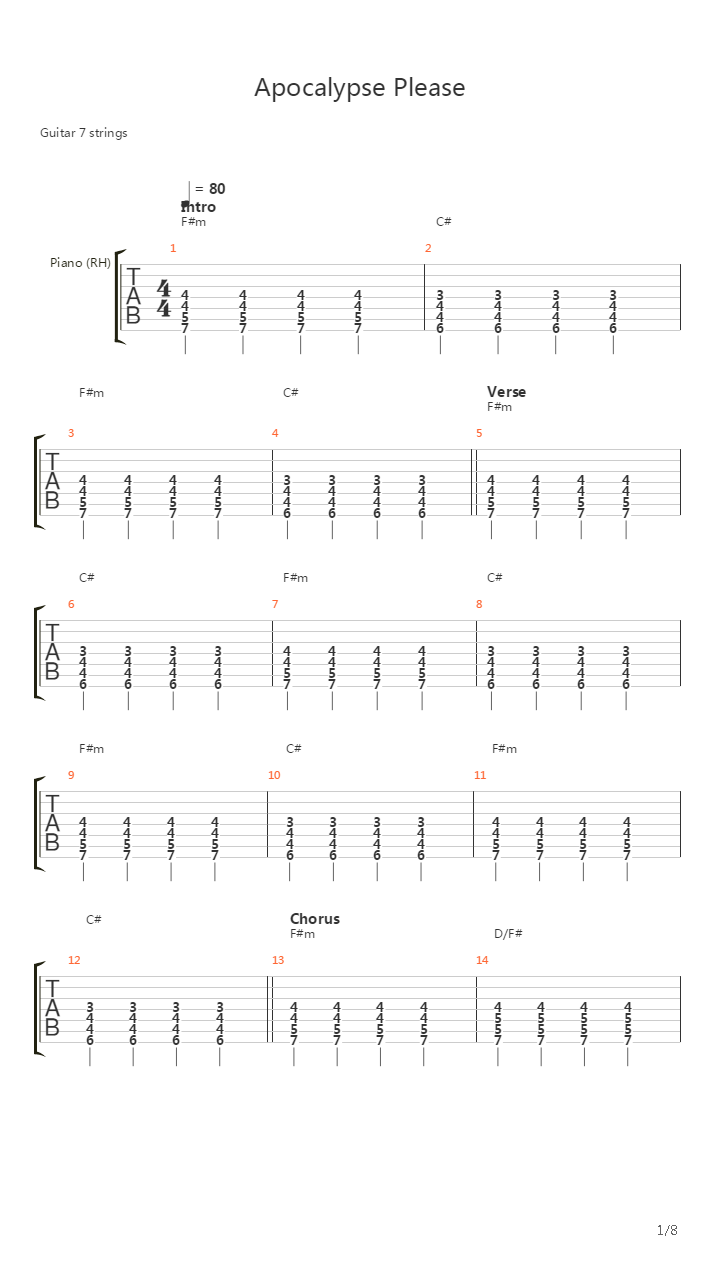 Apocalypse Please吉他谱