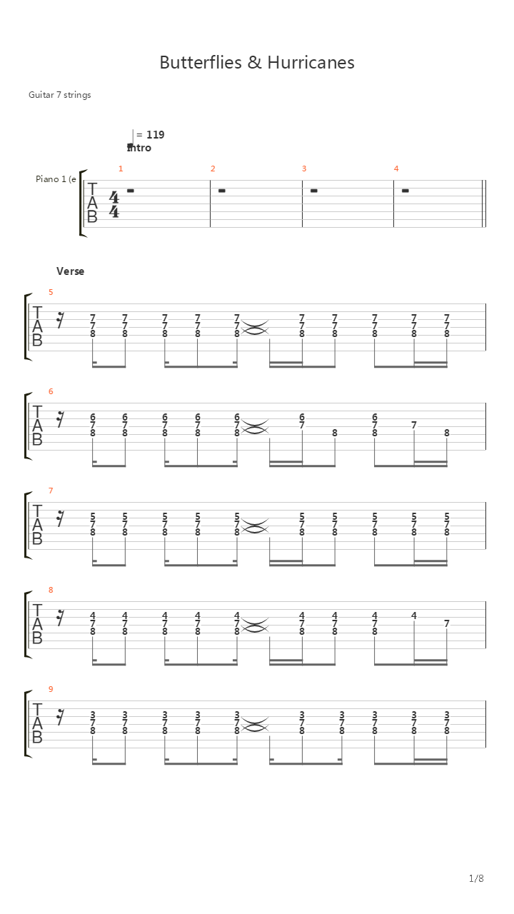 Butterflies Hurricanes吉他谱