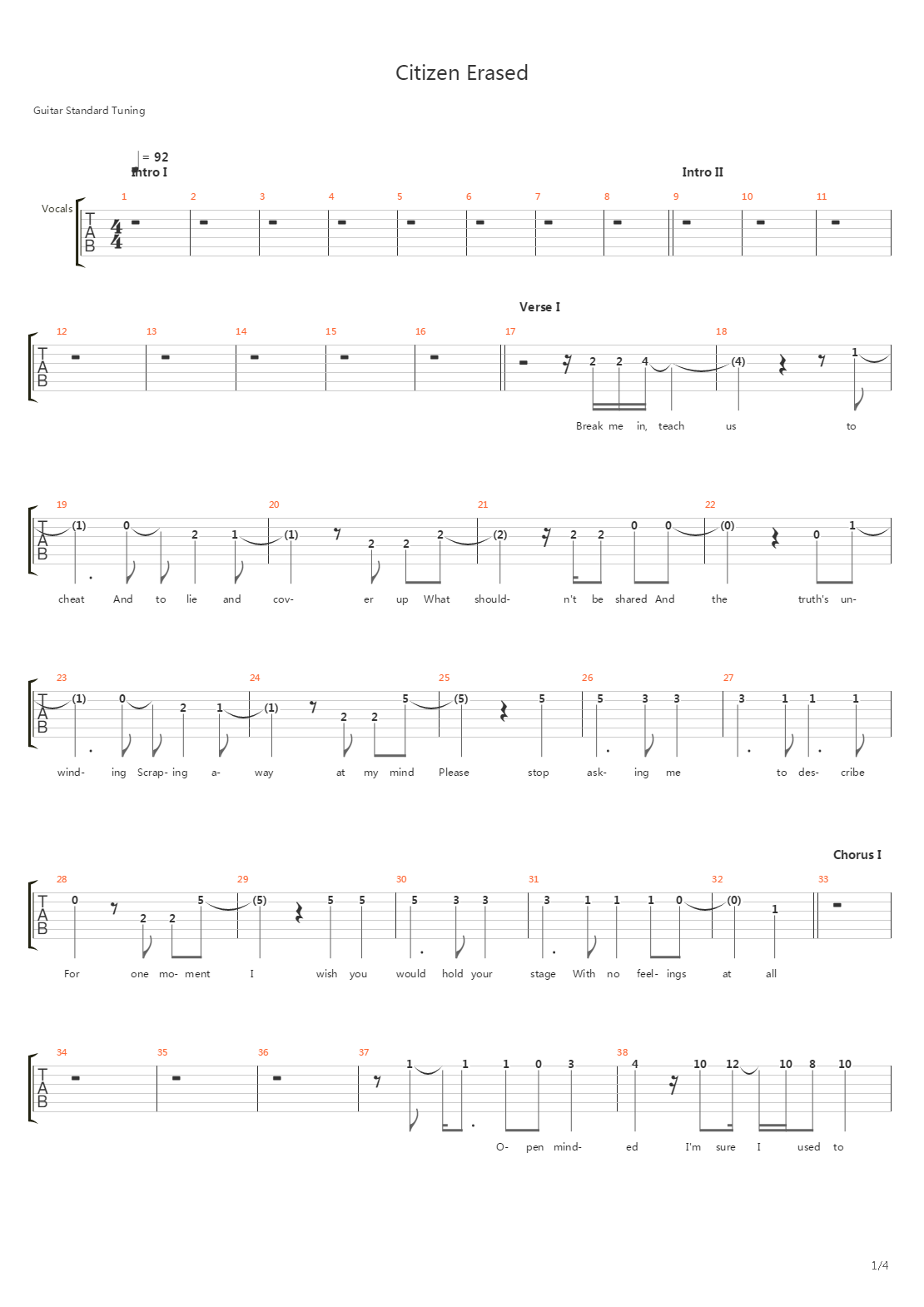 Citizen Erased吉他谱