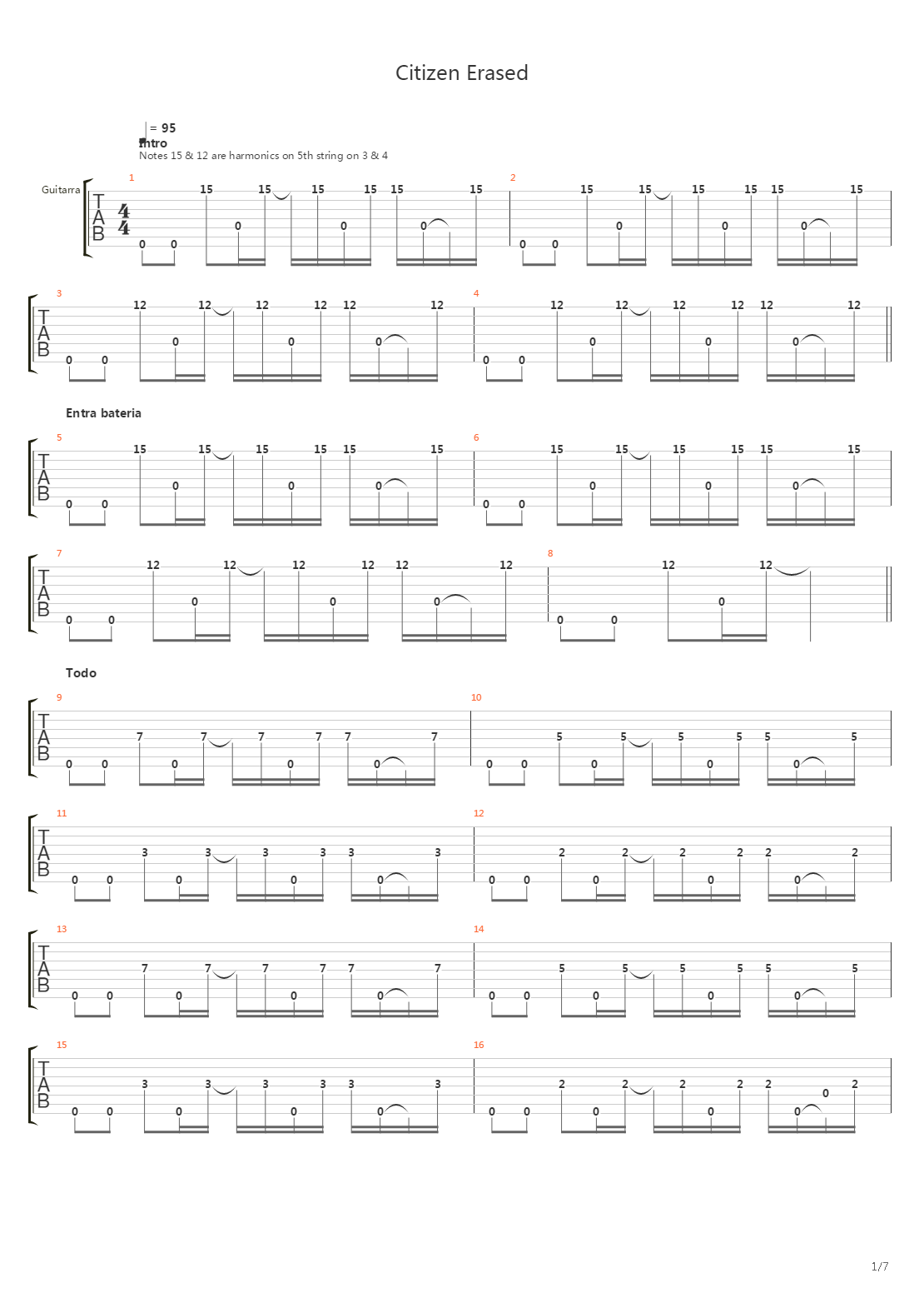 Citizen Erased吉他谱