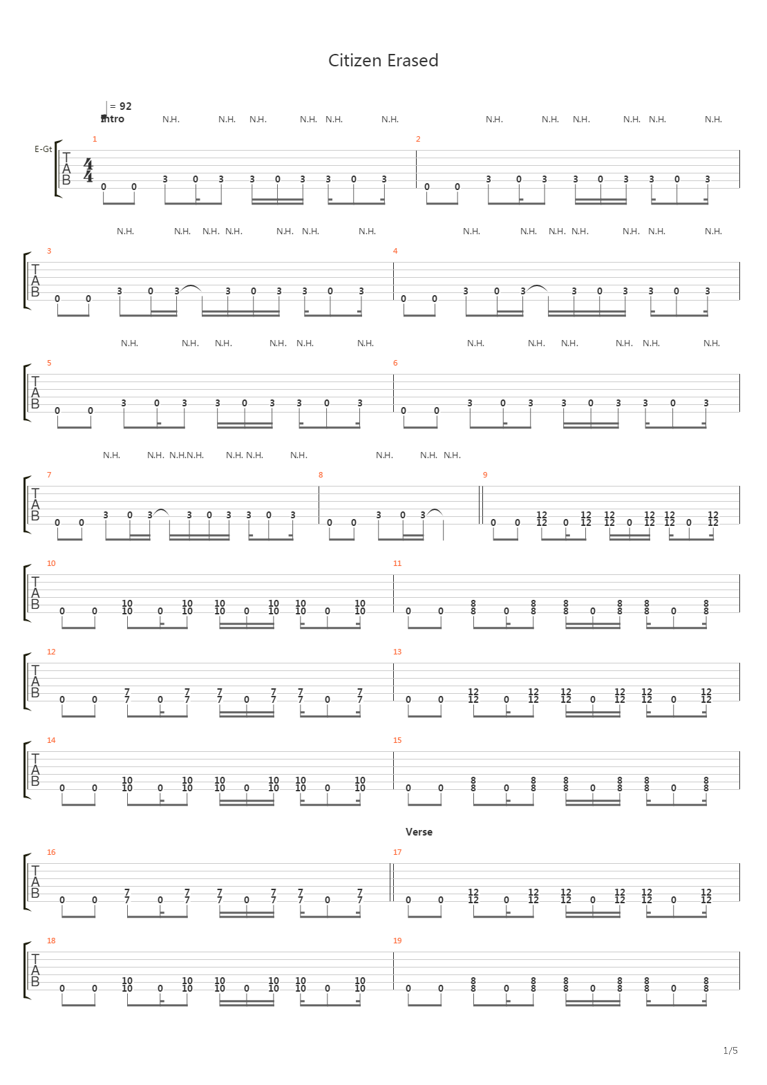 Citizen Erased吉他谱
