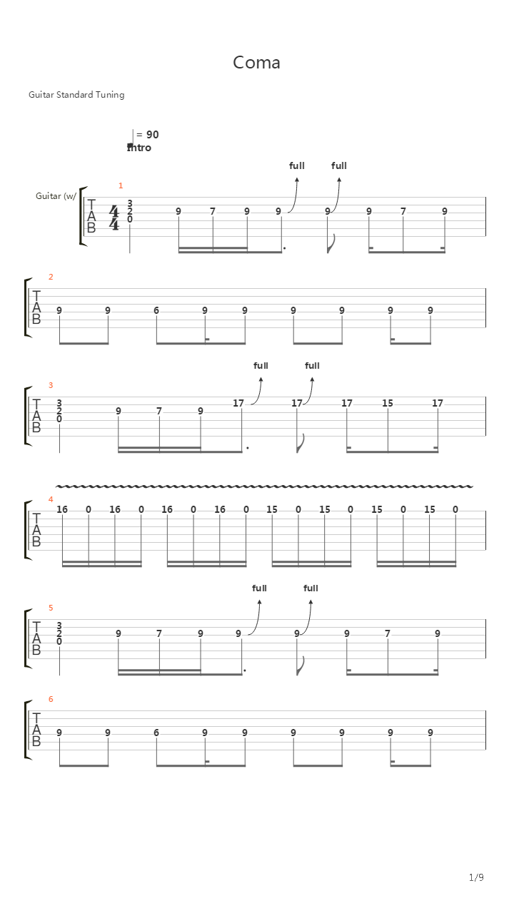Coma吉他谱