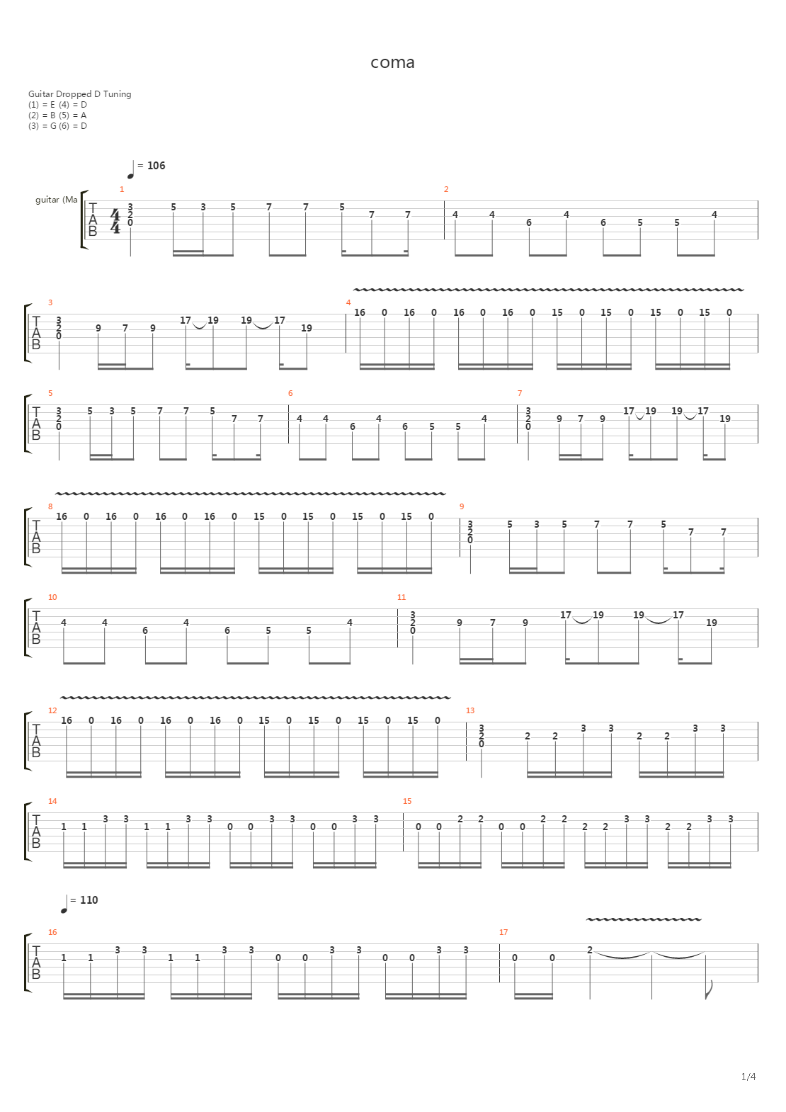 Coma吉他谱