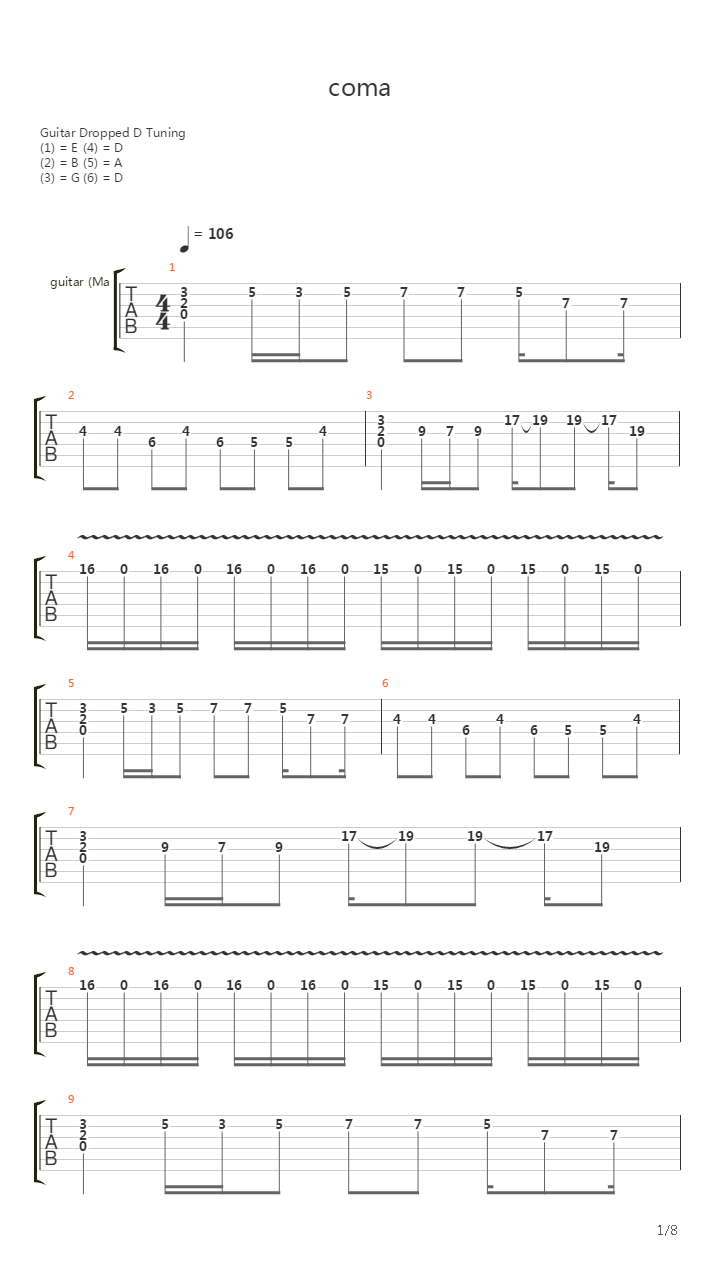 Coma吉他谱
