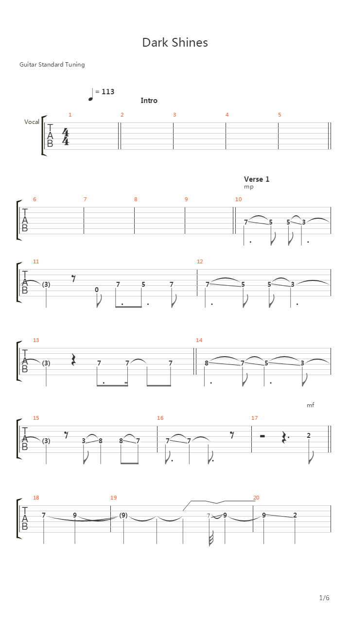 Dark Shines吉他谱