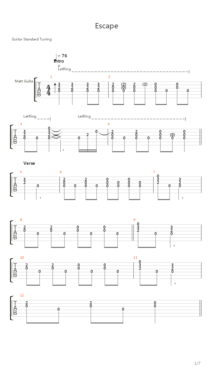 Escape吉他谱