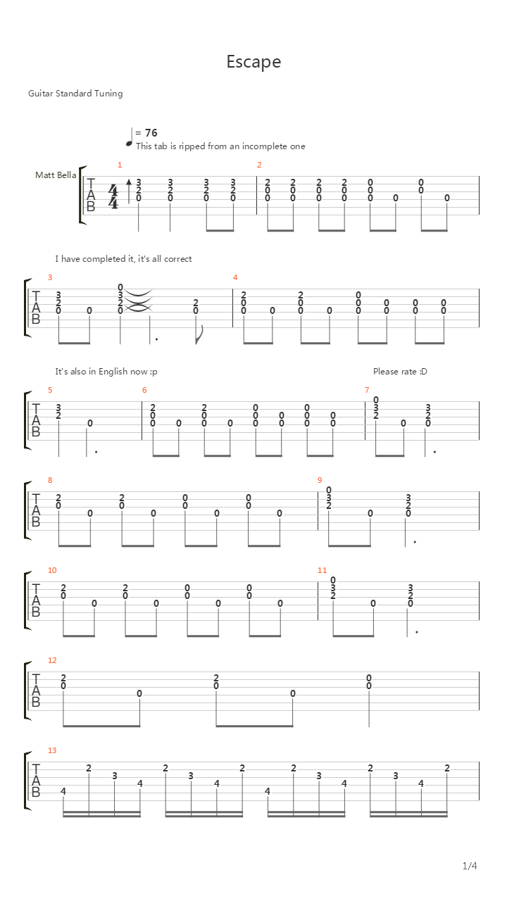 Escape吉他谱