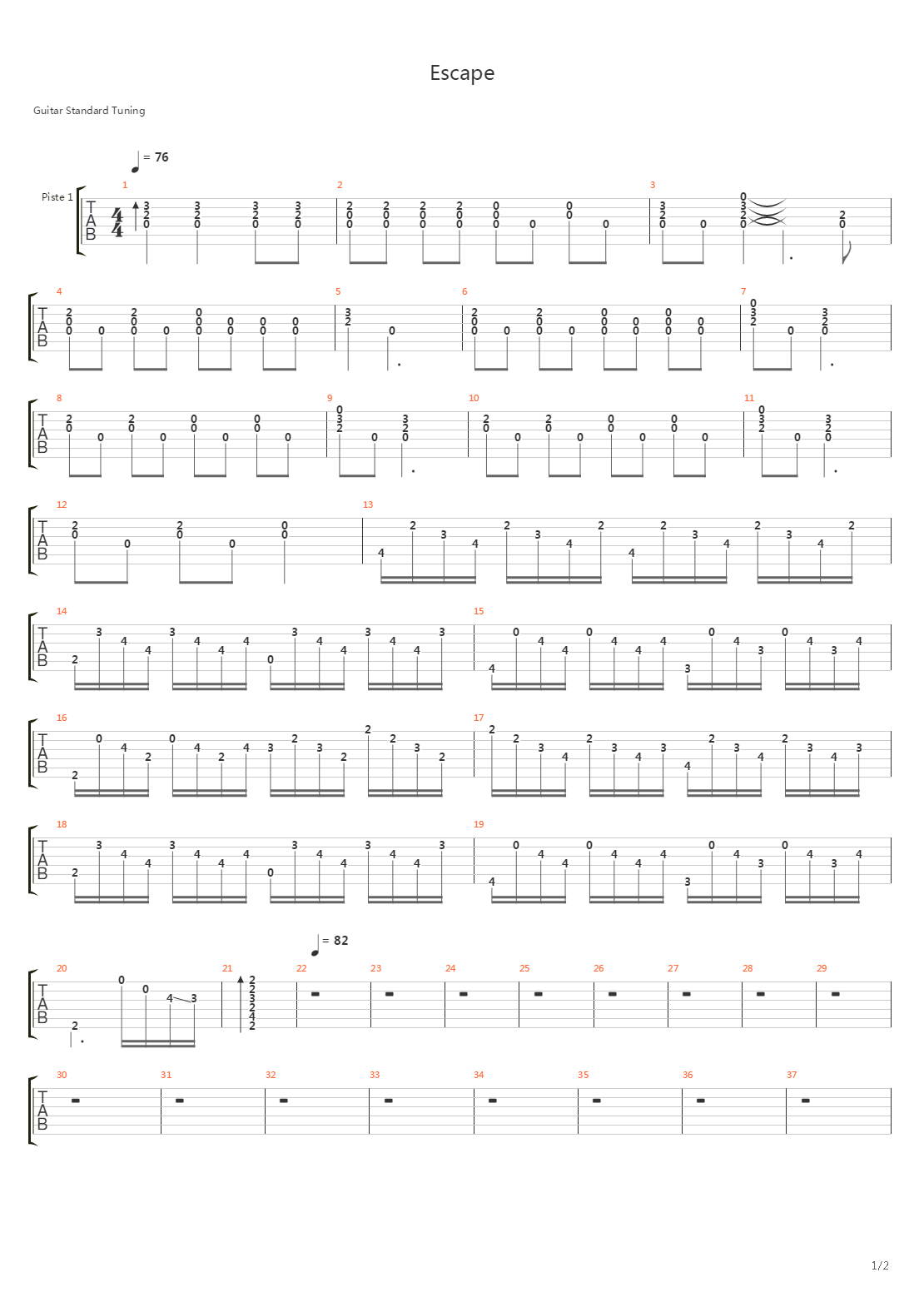 Escape吉他谱