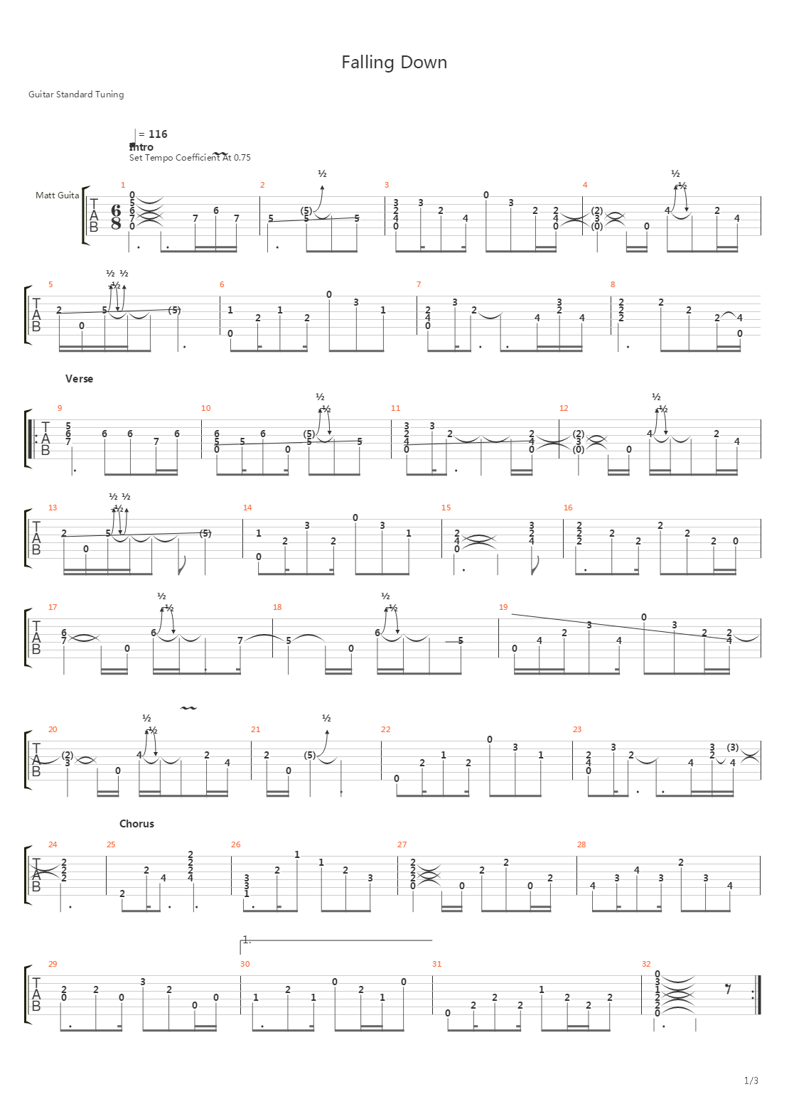 Falling Down吉他谱