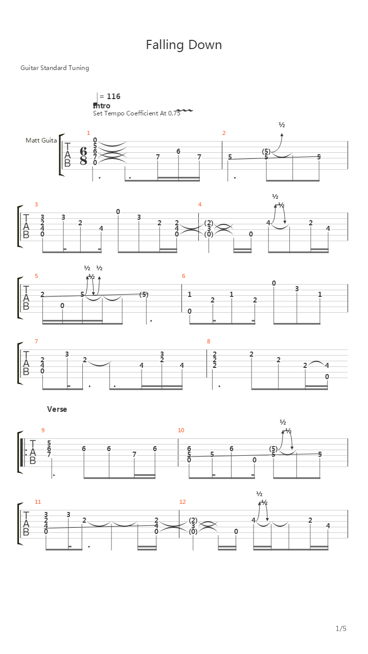 Falling Down吉他谱