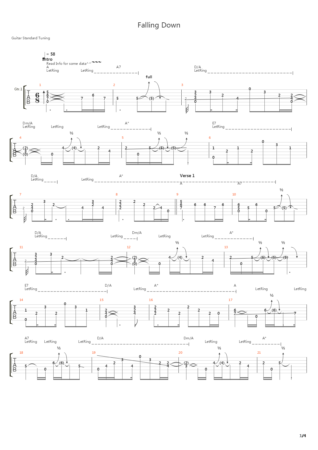 Falling Down吉他谱