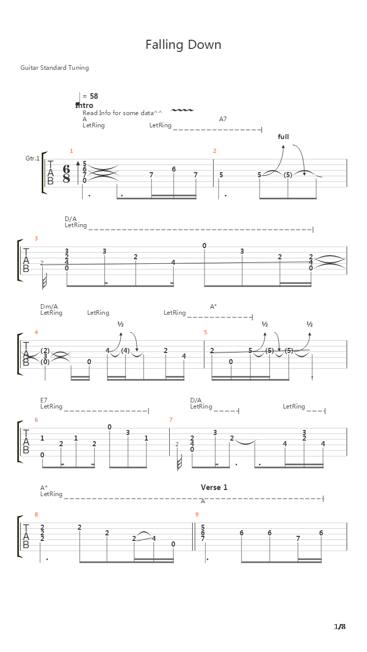 Falling Down吉他谱