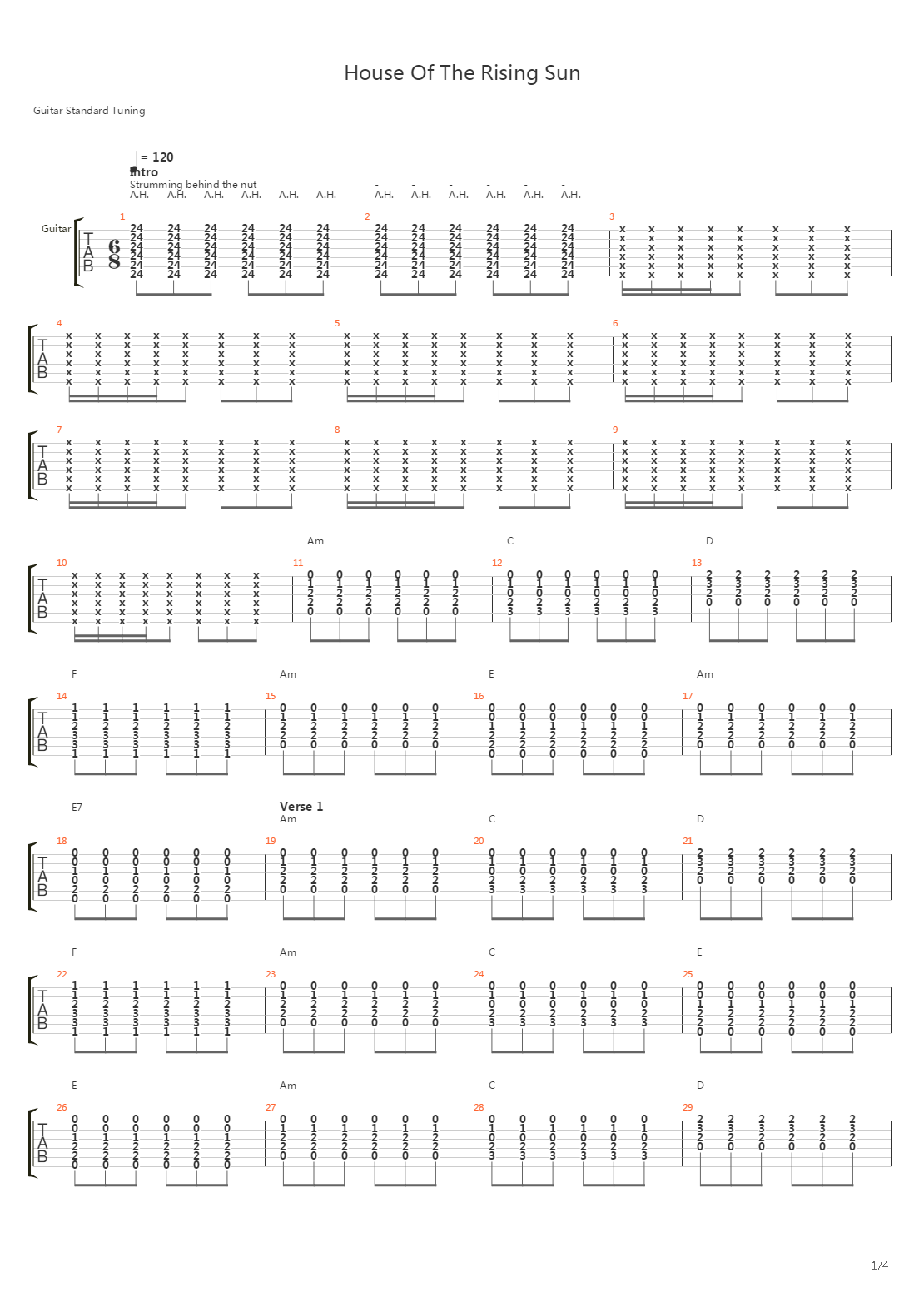 House Of The Rising Sun吉他谱