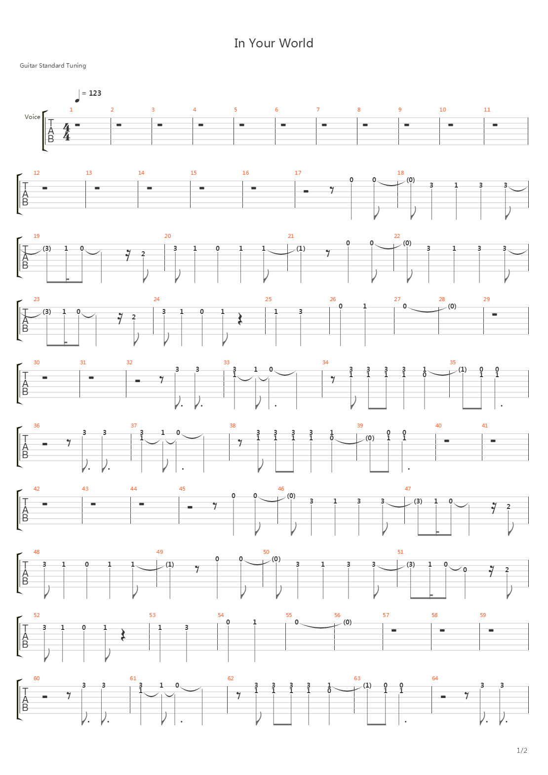 In Your World吉他谱