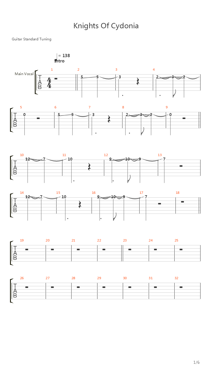 Knights Of Cydonia吉他谱