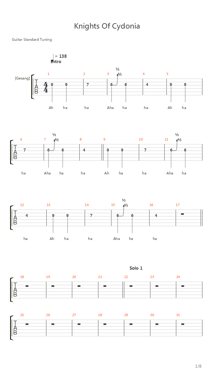 Knights Of Cydonia吉他谱