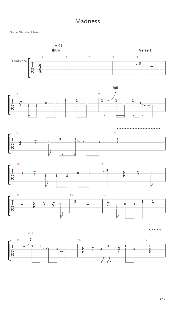 Madness吉他谱