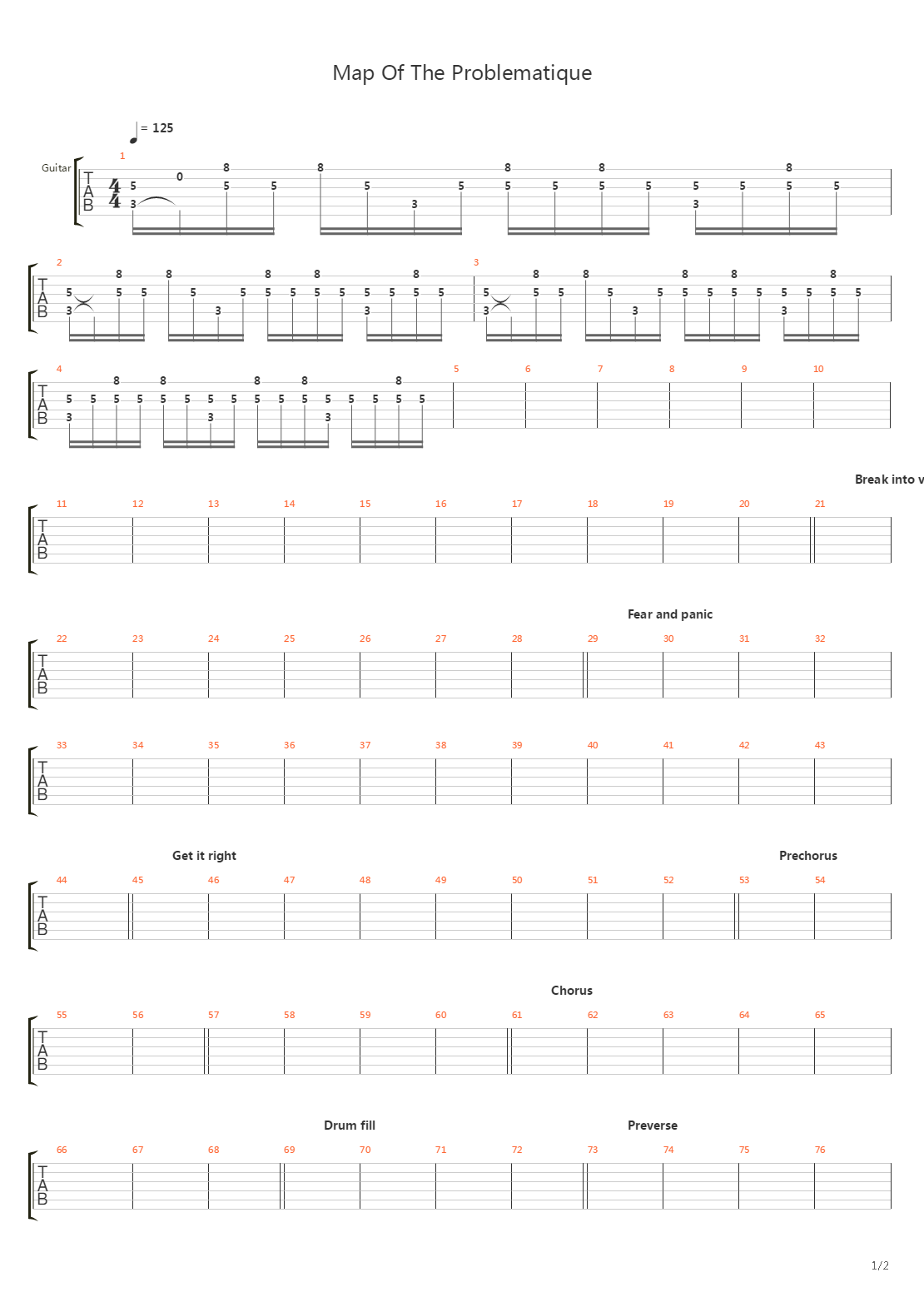 Map Of The Problematique吉他谱