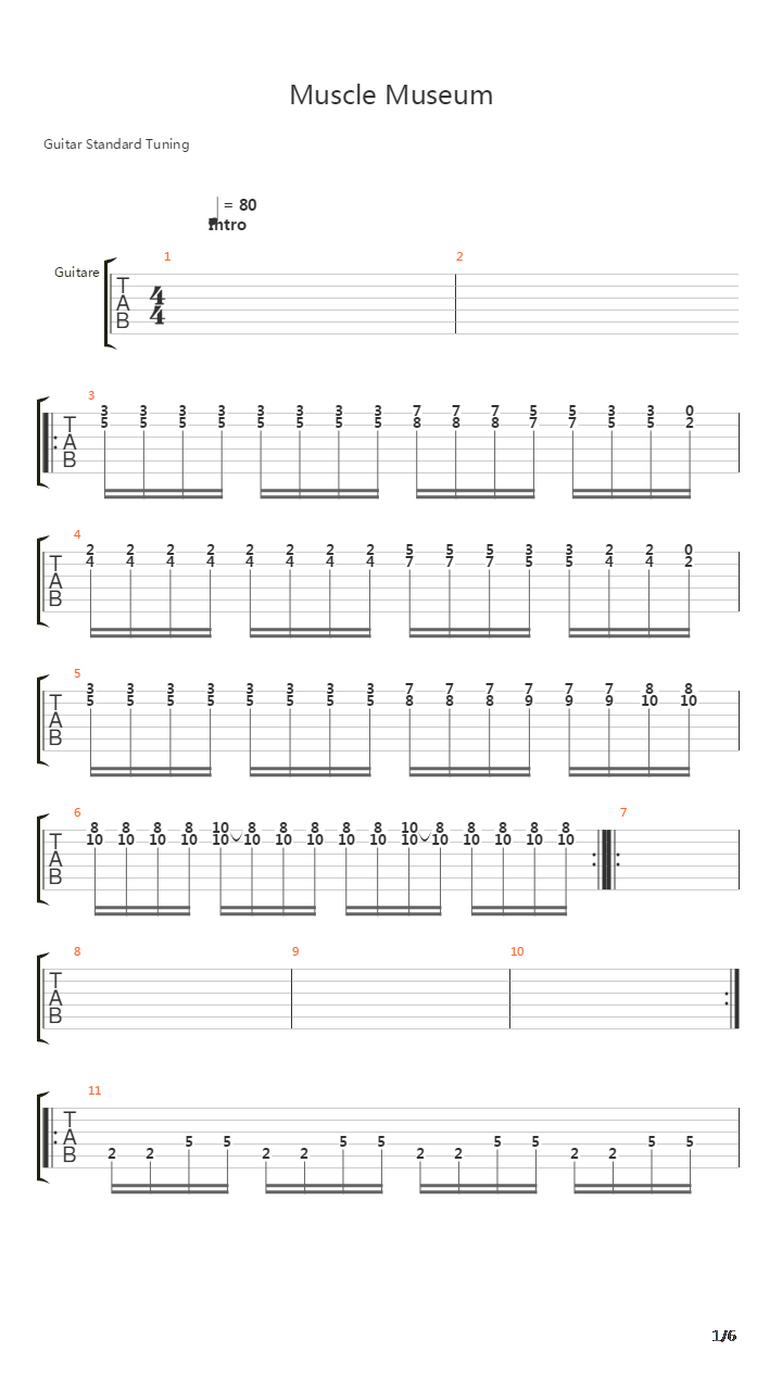 Muscle Museum吉他谱