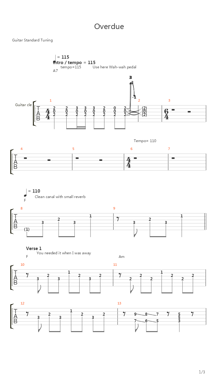 Overdue吉他谱