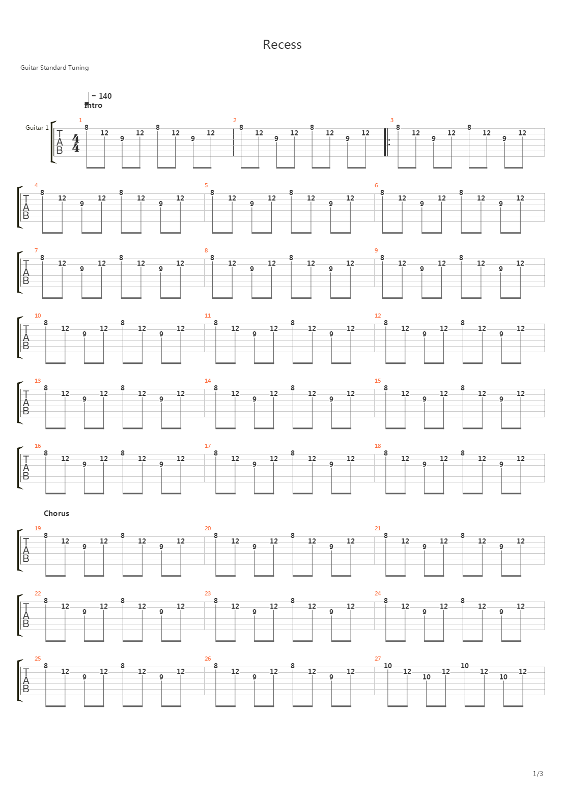 Recess吉他谱
