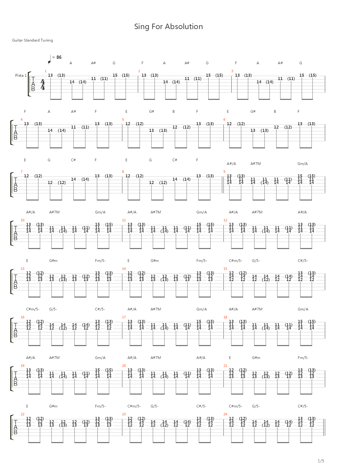 Sing For Absolution吉他谱