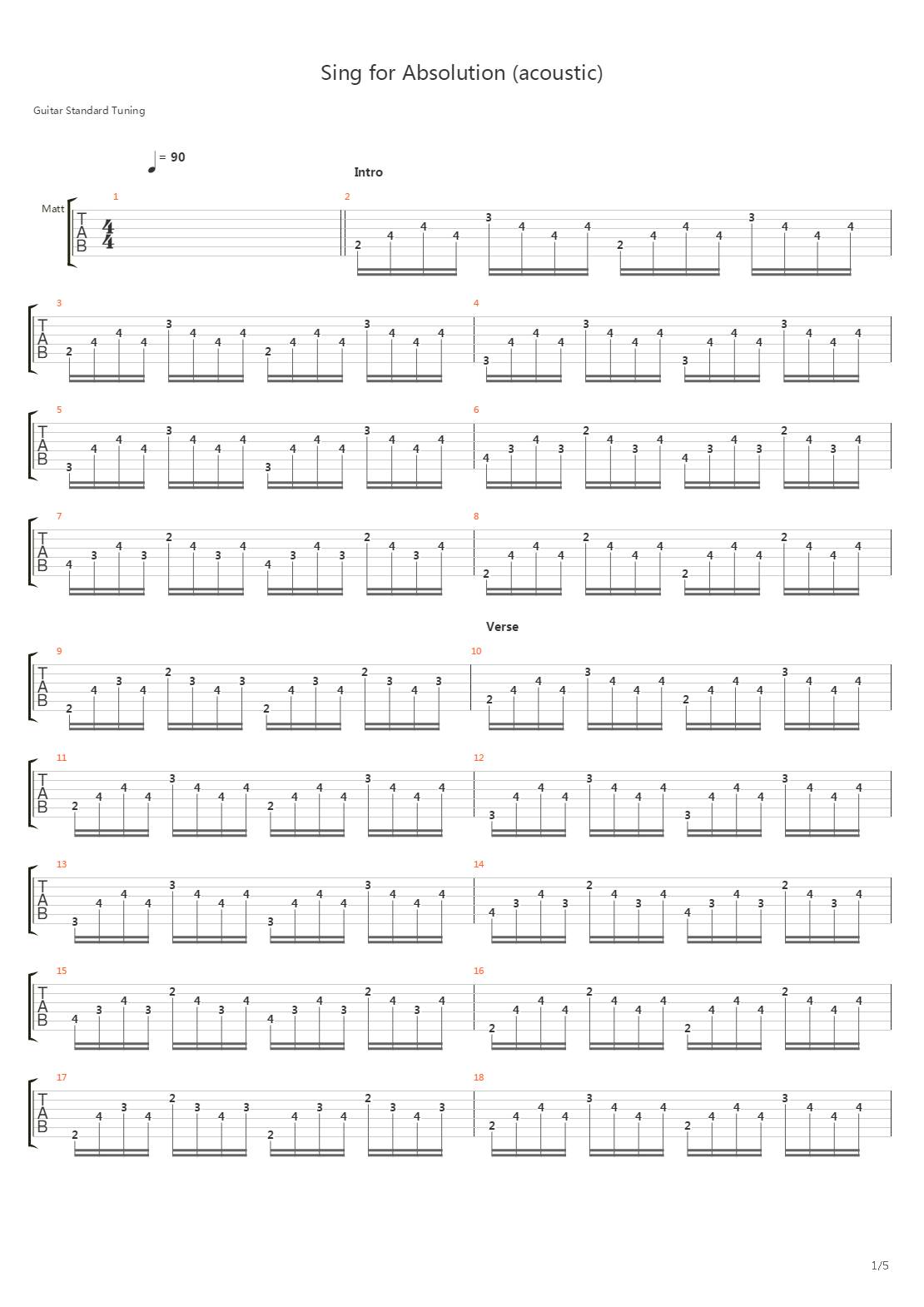 Sing For Absolution吉他谱