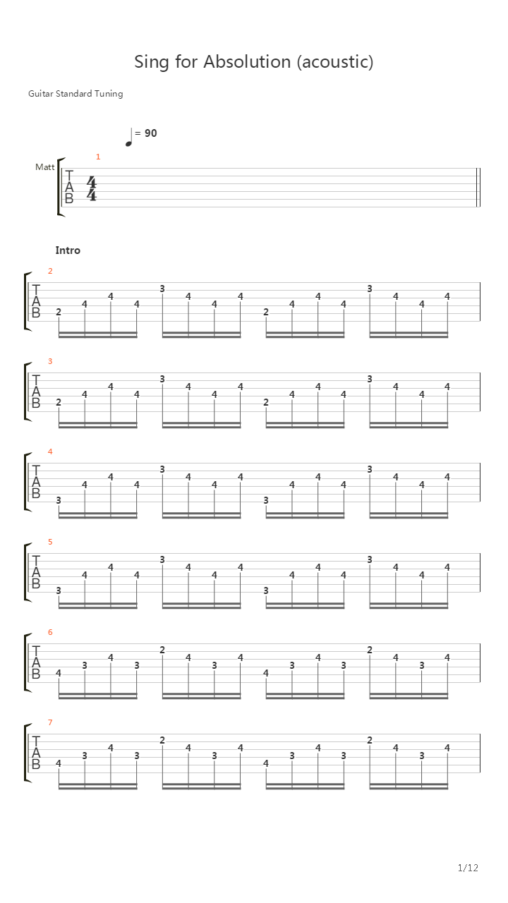 Sing For Absolution吉他谱