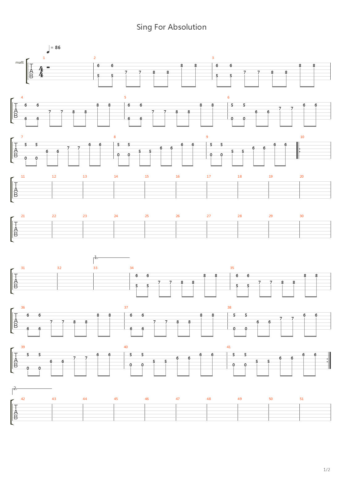Sing For Absolution吉他谱