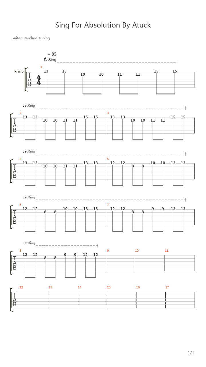 Sing For Absolution吉他谱