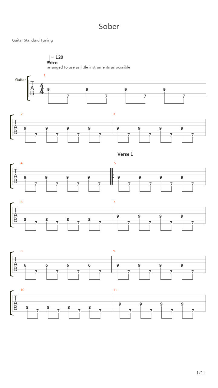 Sober吉他谱