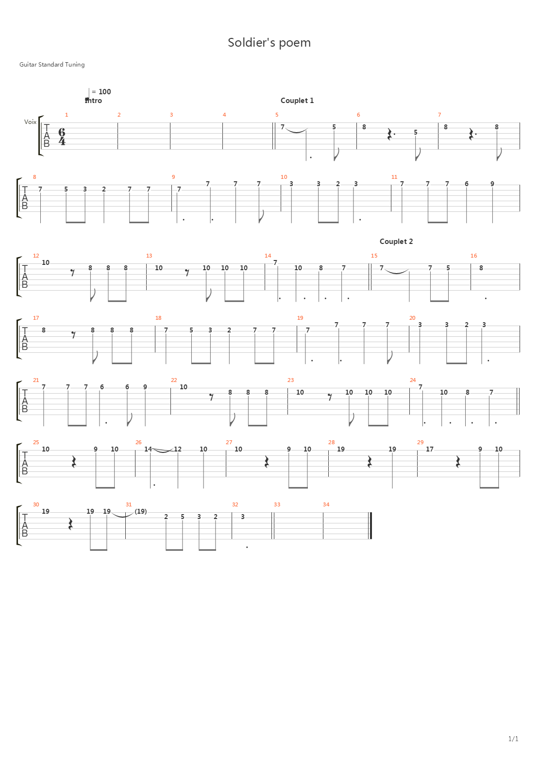 Soldiers Poem吉他谱
