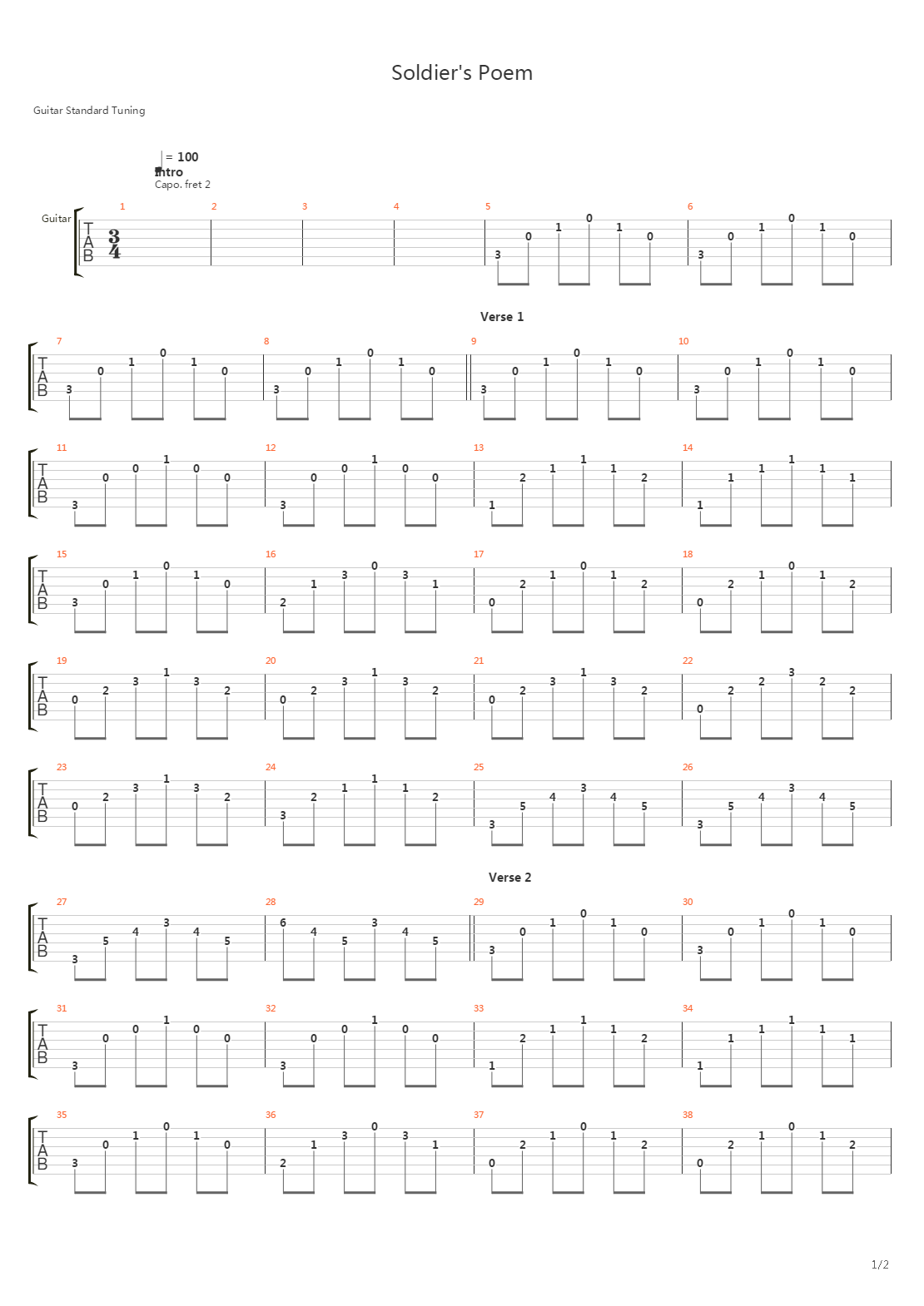 Soldiers Poem吉他谱