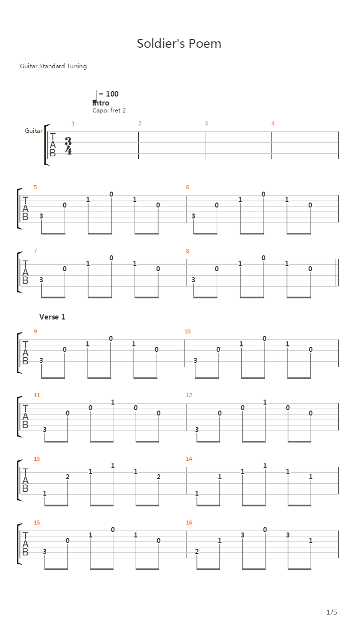 Soldiers Poem吉他谱