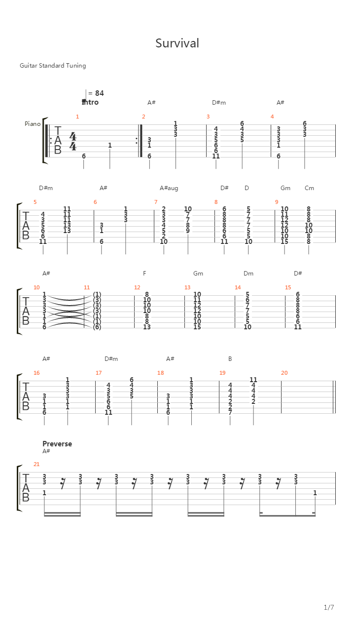 Survival吉他谱