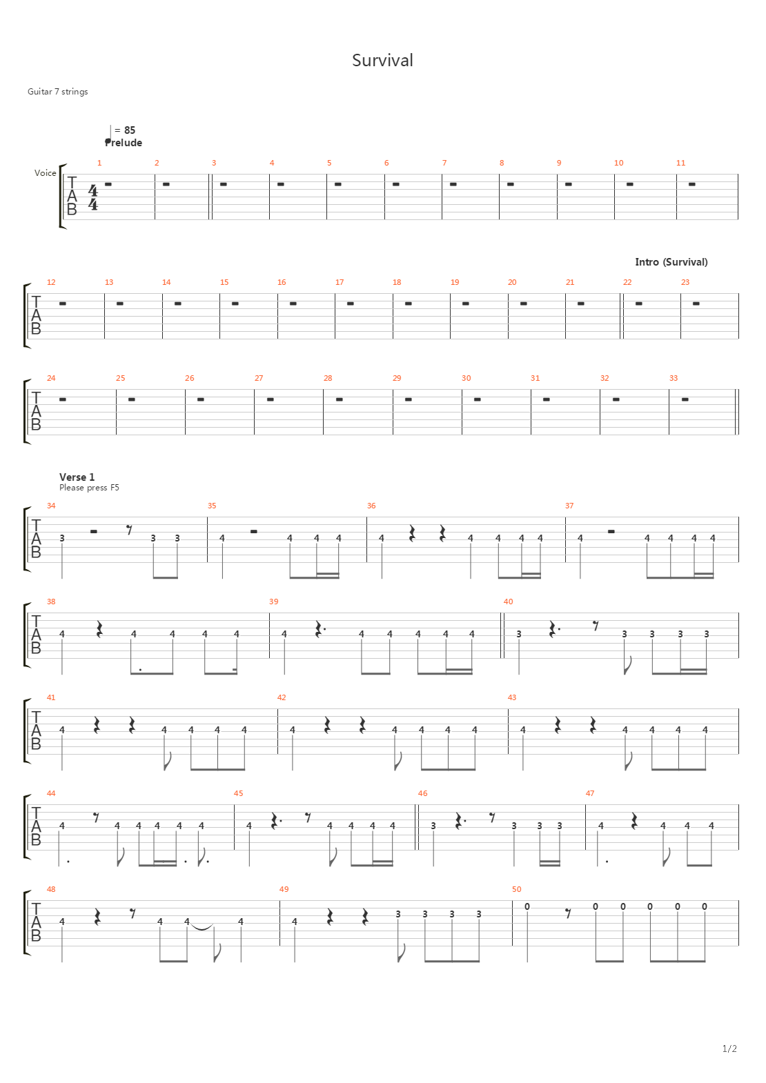 Survival吉他谱