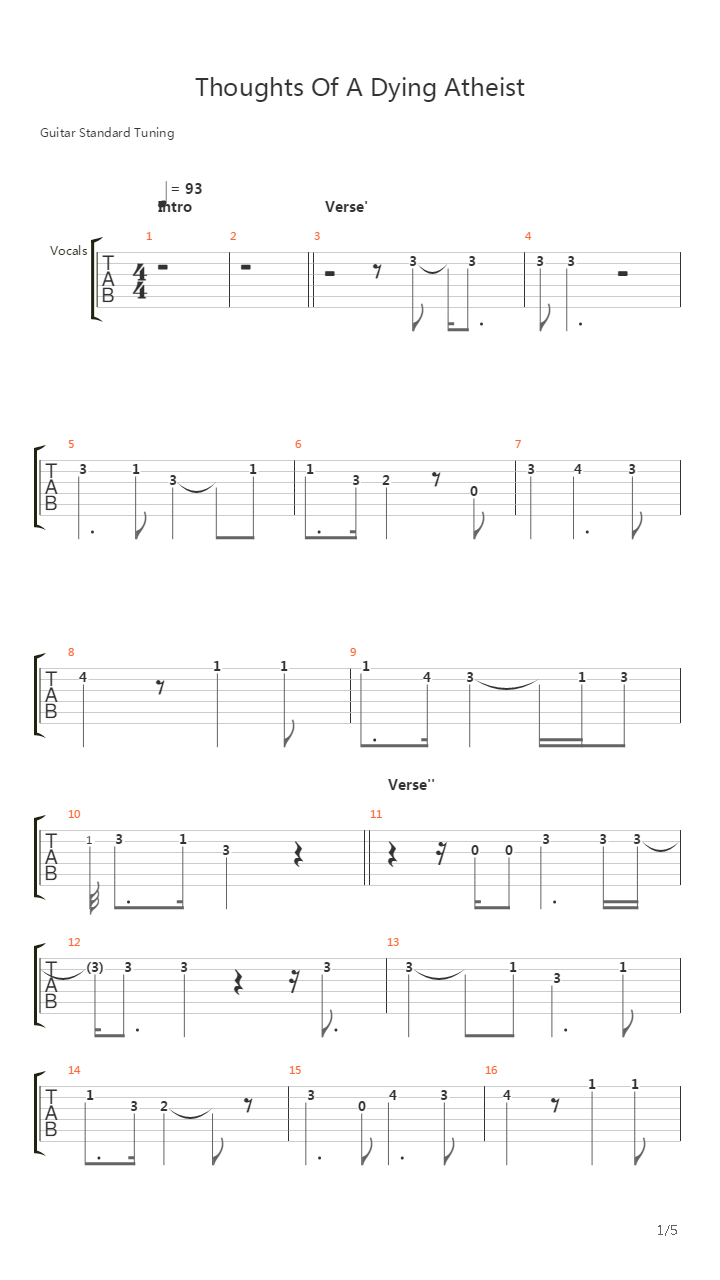 Thoughts Of A Dying Atheist吉他谱
