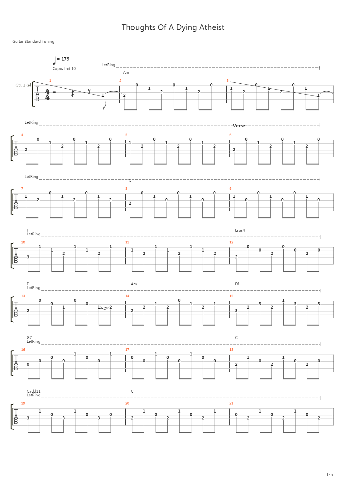 Thoughts Of A Dying Atheist吉他谱